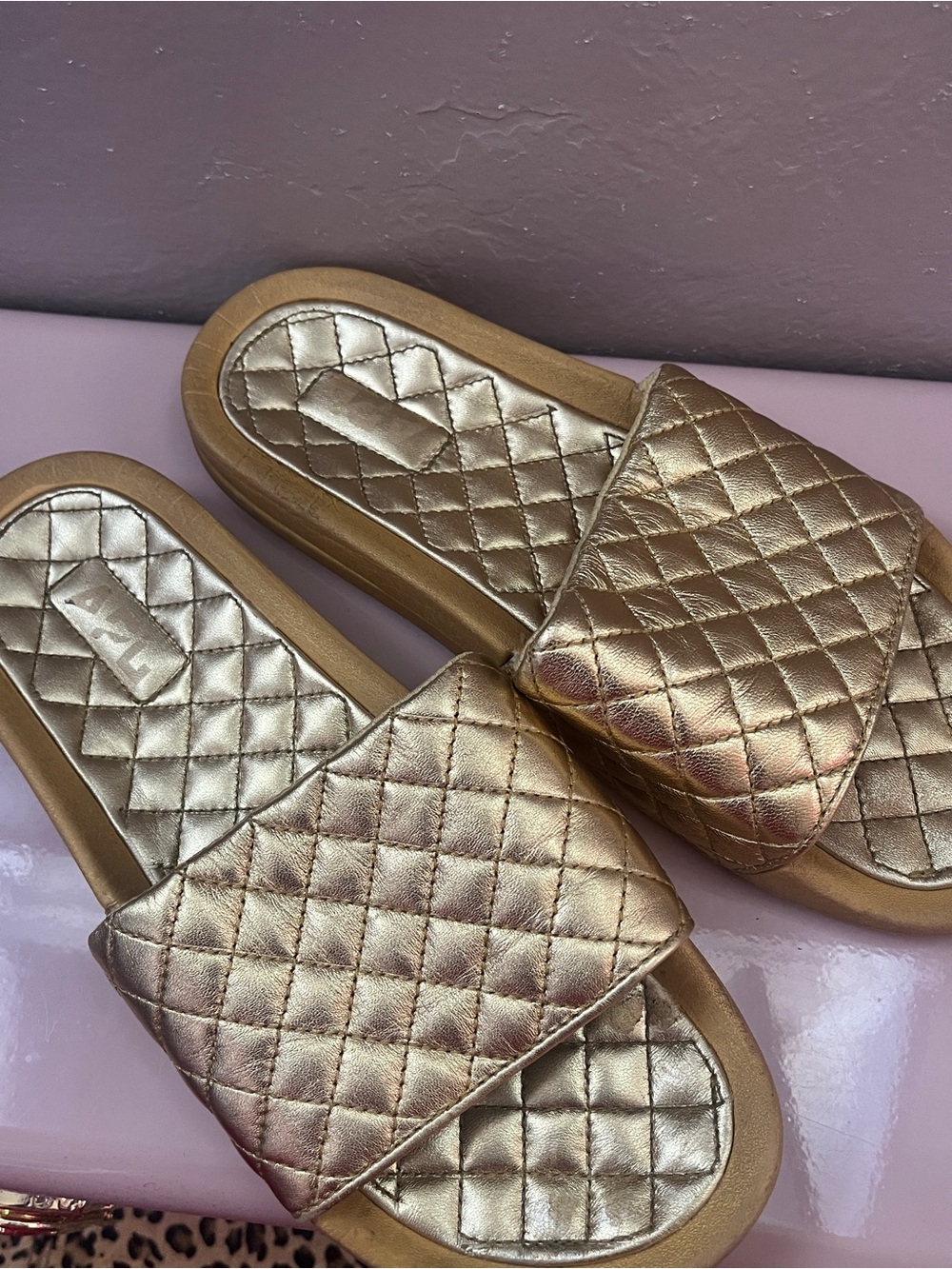APL Quilted Metallic Gold Slide Sandals - Women